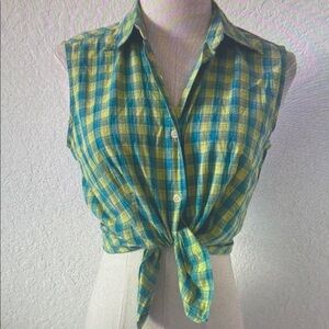 Plaid Sleeveless Tie-Front Top